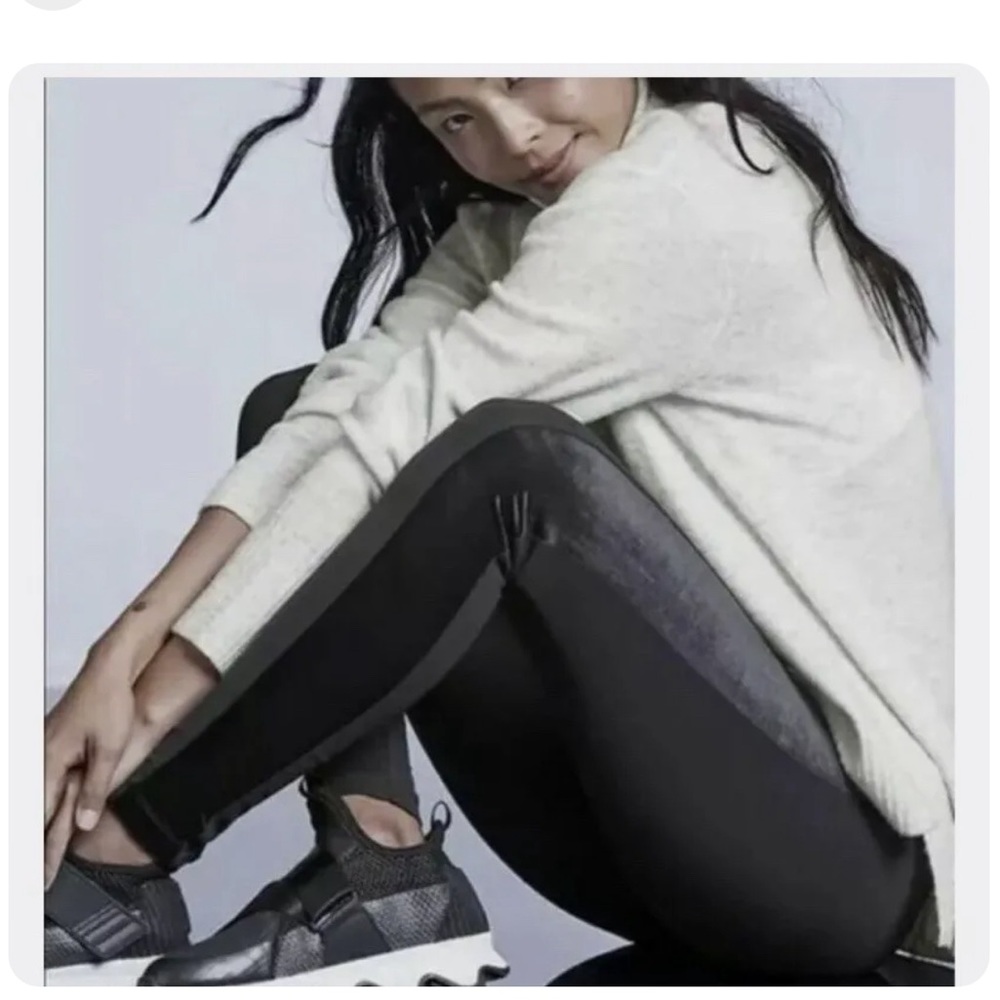 Athleta Metro Black Velvet Side Stripes Tux Leggings-MP